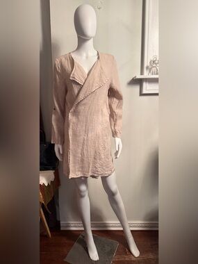Alessia Pacini Light Beige  Long-Sleeve Linen-Blend Wrap Dress